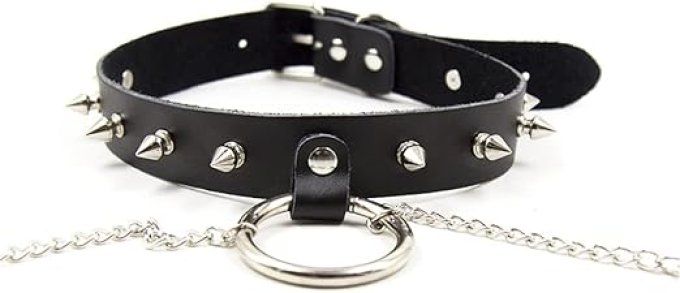 Collier ras de cou BDSM avec cache tétons noirs - S&N