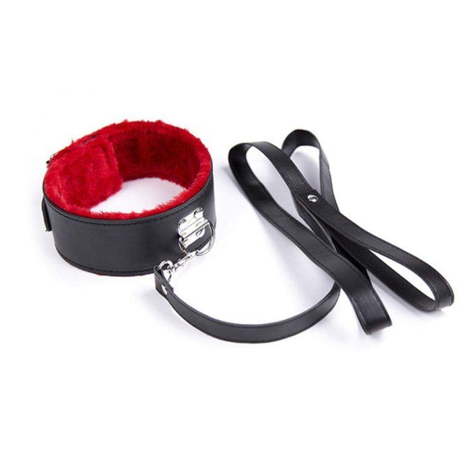 Collier rembourré rouge avec laisse simili cuir - S&N