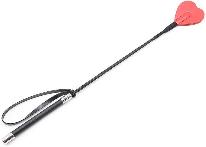 Cravache premium 66 cm avec embout cœur rouge cuir - S&N