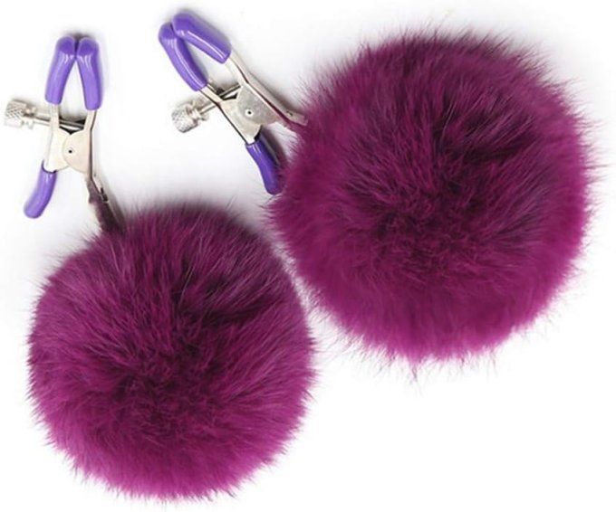 Pince tétons réglable avec pompon violet + protection - S&N