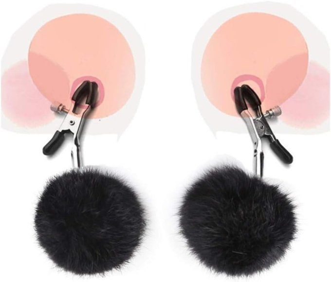 Pince tétons réglable avec pompon noir + protection - S&N