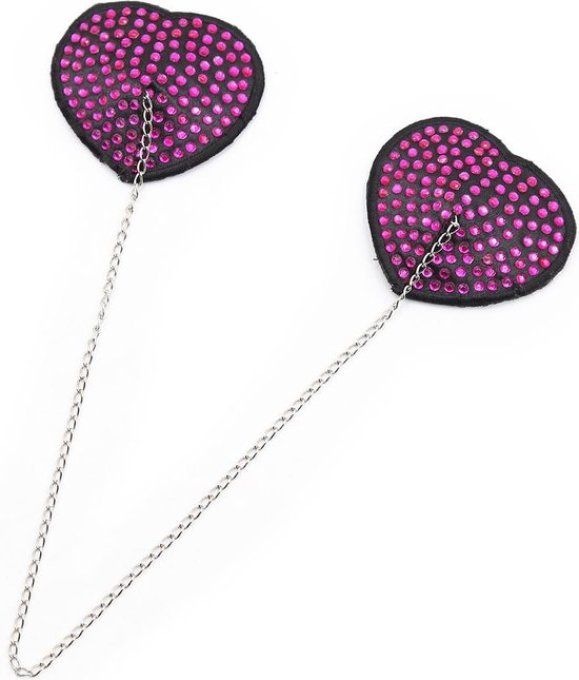 Cache tétons cœur rose avec chaîne - S&N