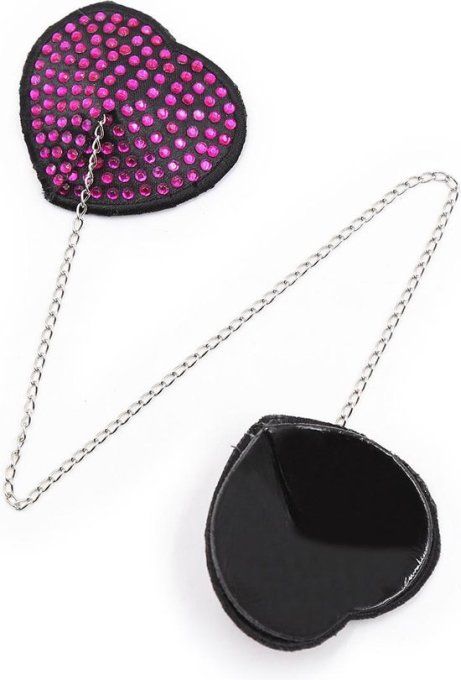 Cache tétons cœur rose avec chaîne - S&N