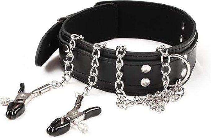Collier ras de cou avec pinces tétons réglables - S&N