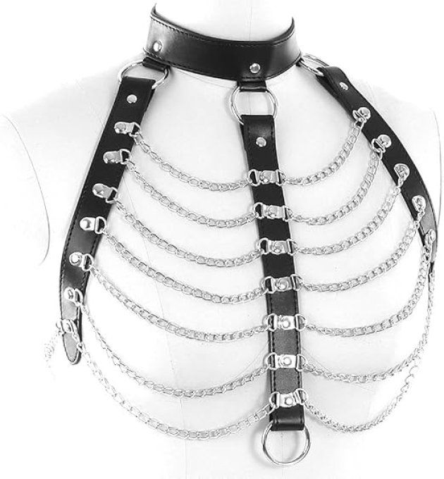 Harnais de poitrine avec chaînes & simili cuir femme - S&N