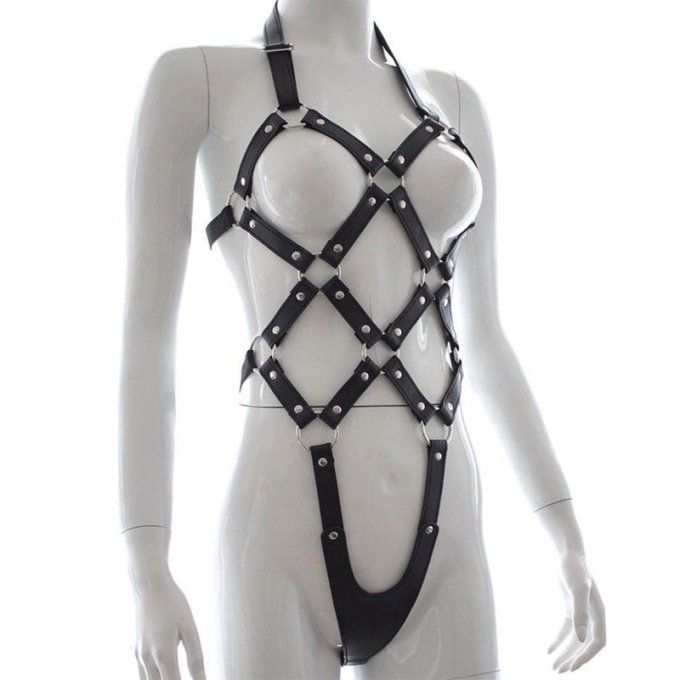 Harnais intégral body avec rivets simili cuir femme - S&N