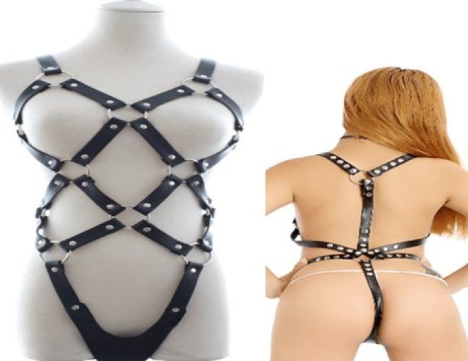 Harnais intégral body avec rivets simili cuir femme - S&N