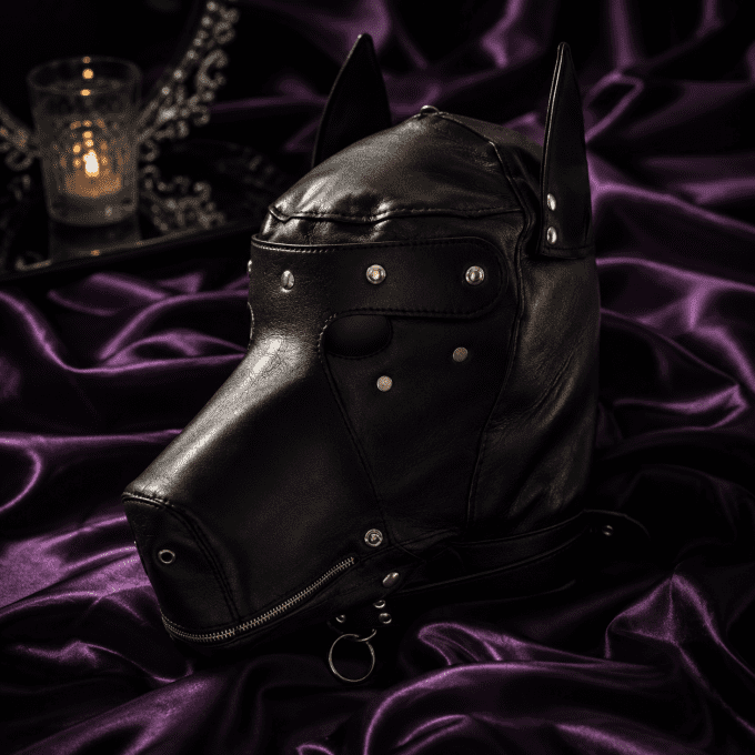 Cagoule intégrale de soumission "dog" avec muselière