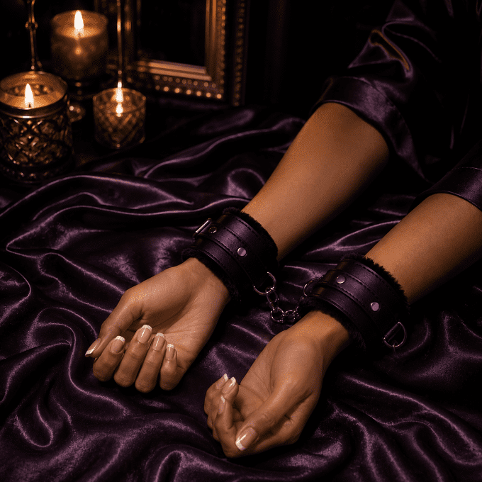 Menottes simili cuir poignets rembourrés noires