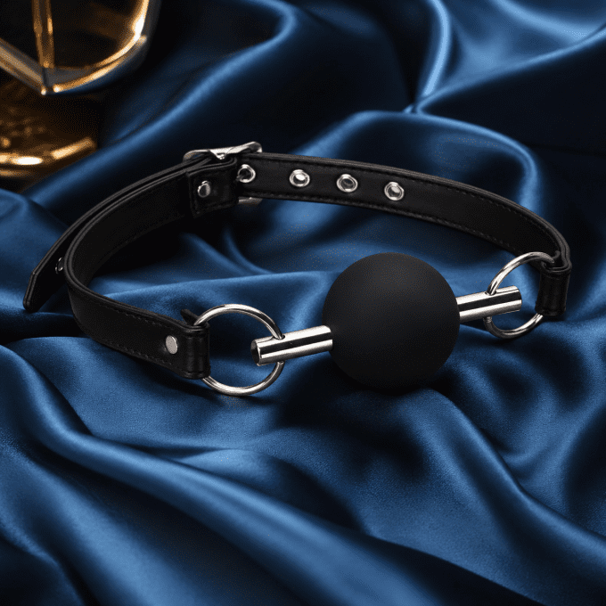Bâillon premium noir avec boule silicone