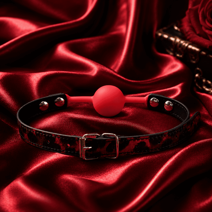 Bâillon avec motif léopard avec boule silicone rouge