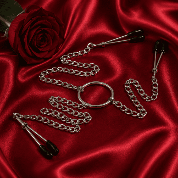 Pinces tétons et clitoris avec chaînes de corps
