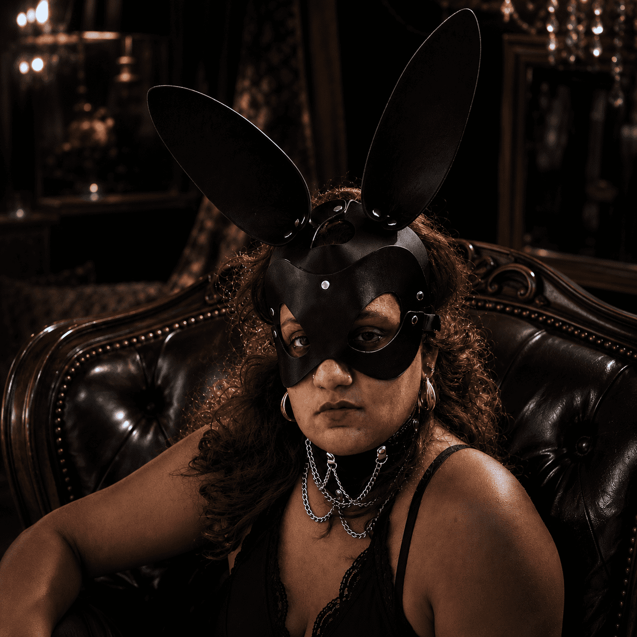 Masque premium lapin noir en cuir