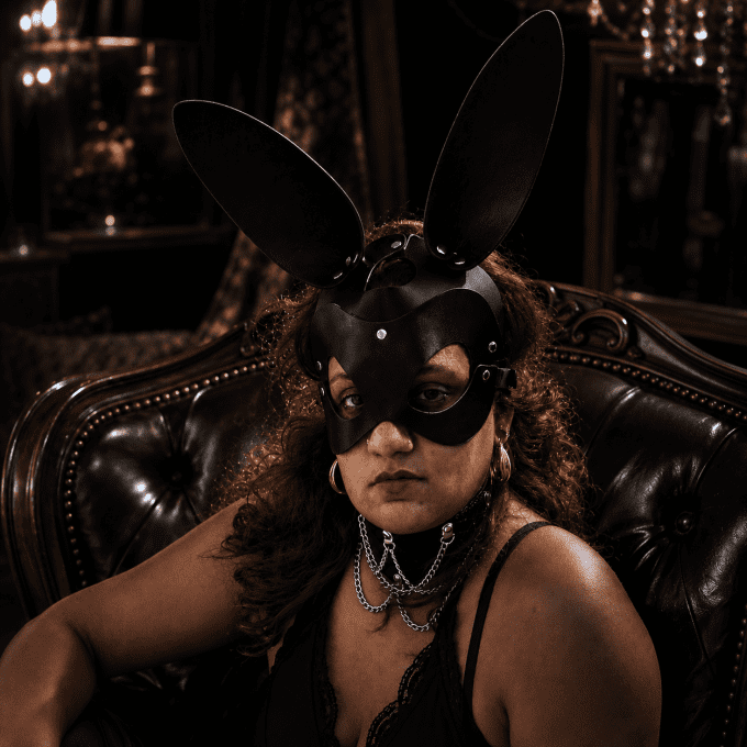 Masque premium lapin noir en cuir