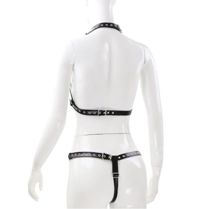 Harnais intégral avec chaîne & simili cuir femme - S&N