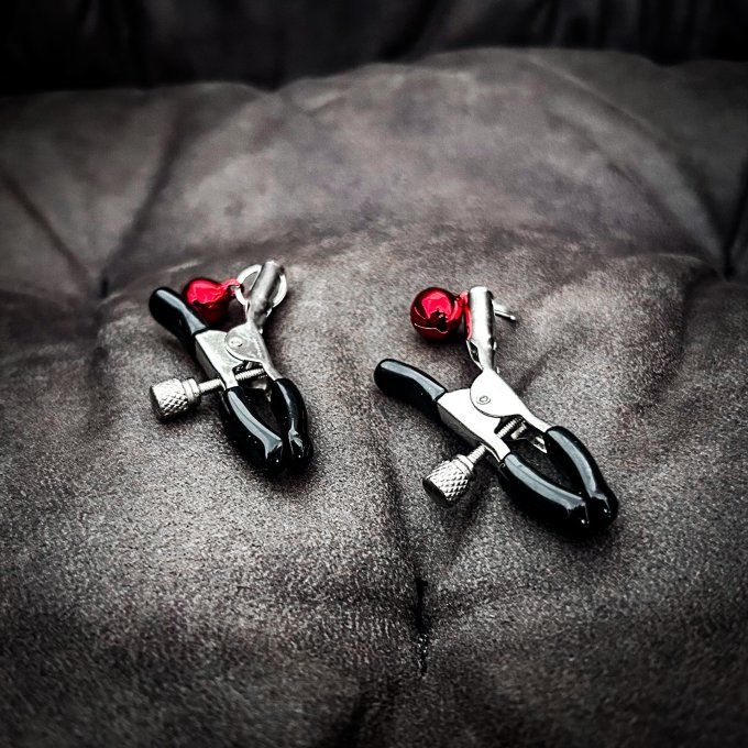 Pince tétons réglable avec clochettes rouges + protection - S&N