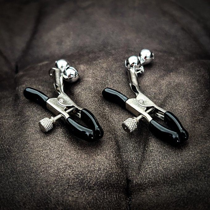 Pince tétons réglable avec clochettes argent + protection - S&N