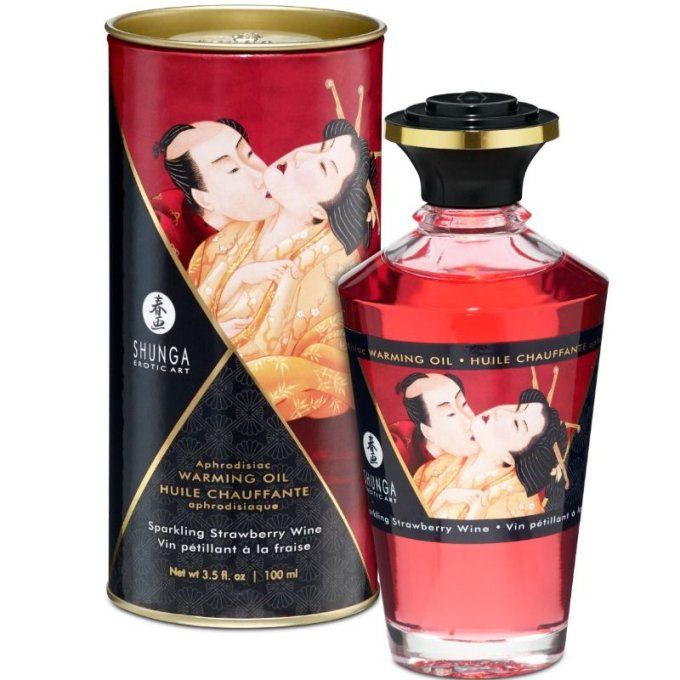 Huile de massage effet chaleur fraise - Shunga